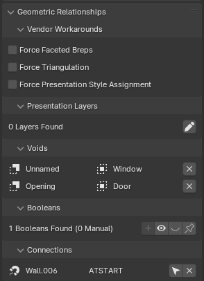 Geometric Relationships panel in the Geometry and Materials sub-tab