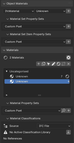 Materials panel in the Geometry and Materials sub-tab