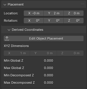 Placement panel in the Geometry and Materials sub-tab