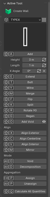 Create Wall tool options in the property editor